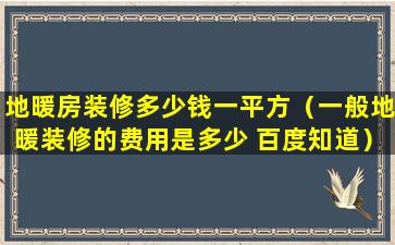 地暖房装修多少钱一平方（一般地暖装修的费用是多少 百度知道）